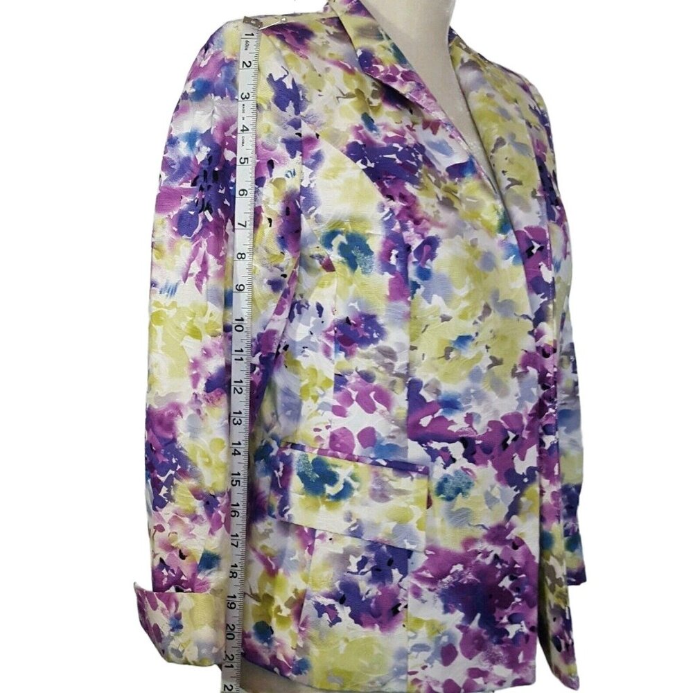 Petites Women’s Open Front Blazer Green Purple 100% Cotton Size 8P NWT - Picture 8 of 12